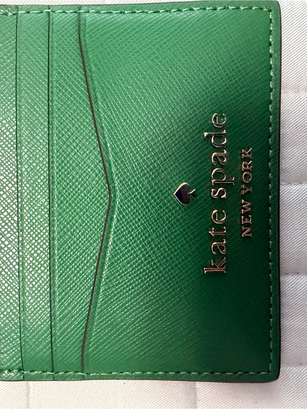 kate spade Green Saffiano Leather Card Case with Gold Logo
